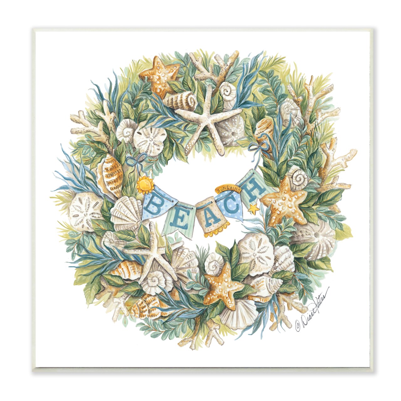 Stupell Industries Holiday Beach Seashell Wreath Wall Plaque Art
